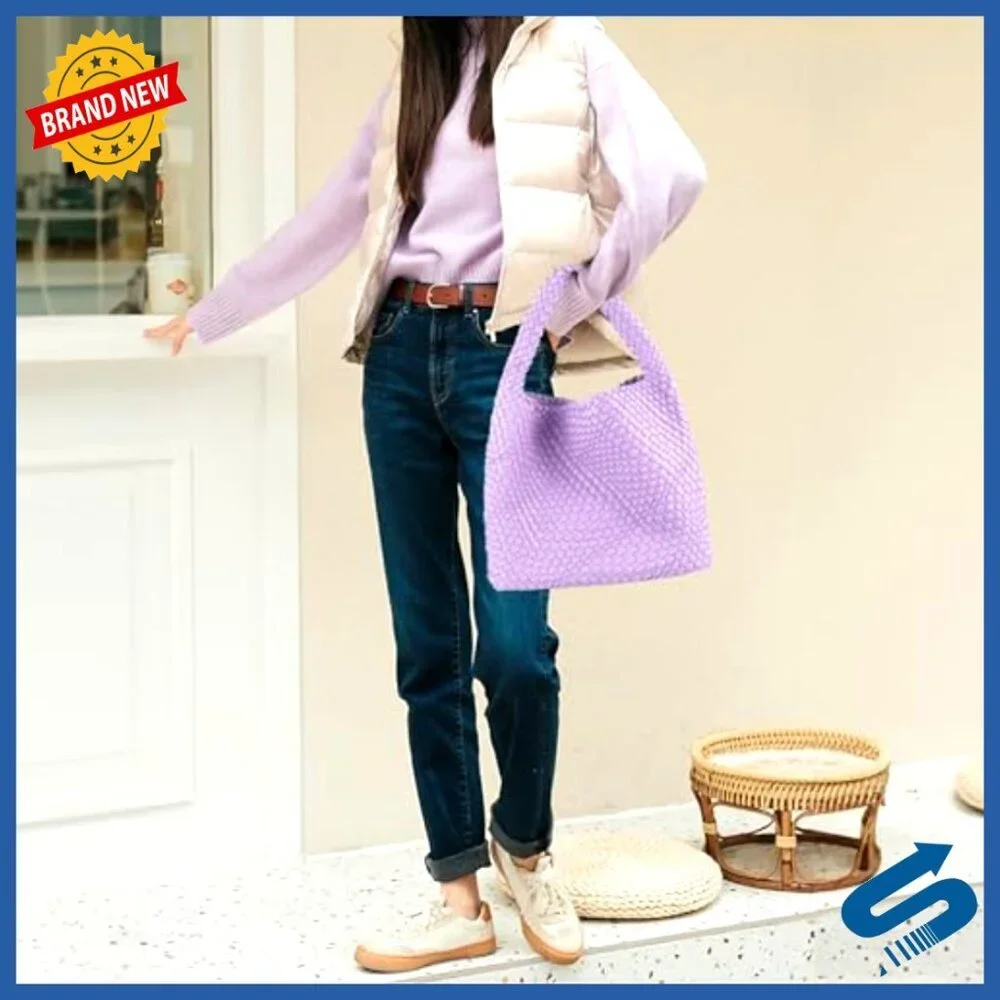 Woven Vegan Leather Shoulder Bag Tote Handbag Boho Chic Top Handle Purse